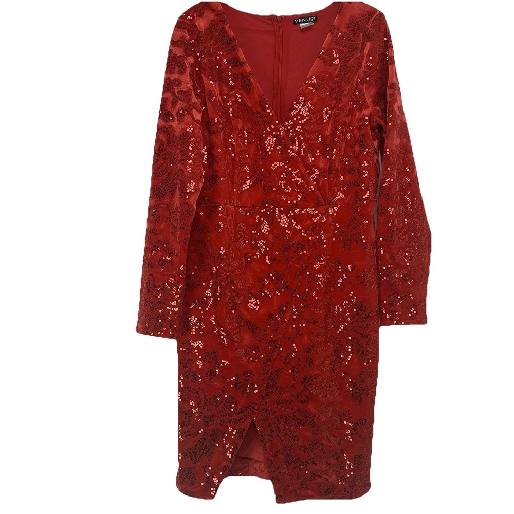 Venus Dress Size 10 Red Velvet Sequin Floral Holiday Party Night Out‎ Christmas